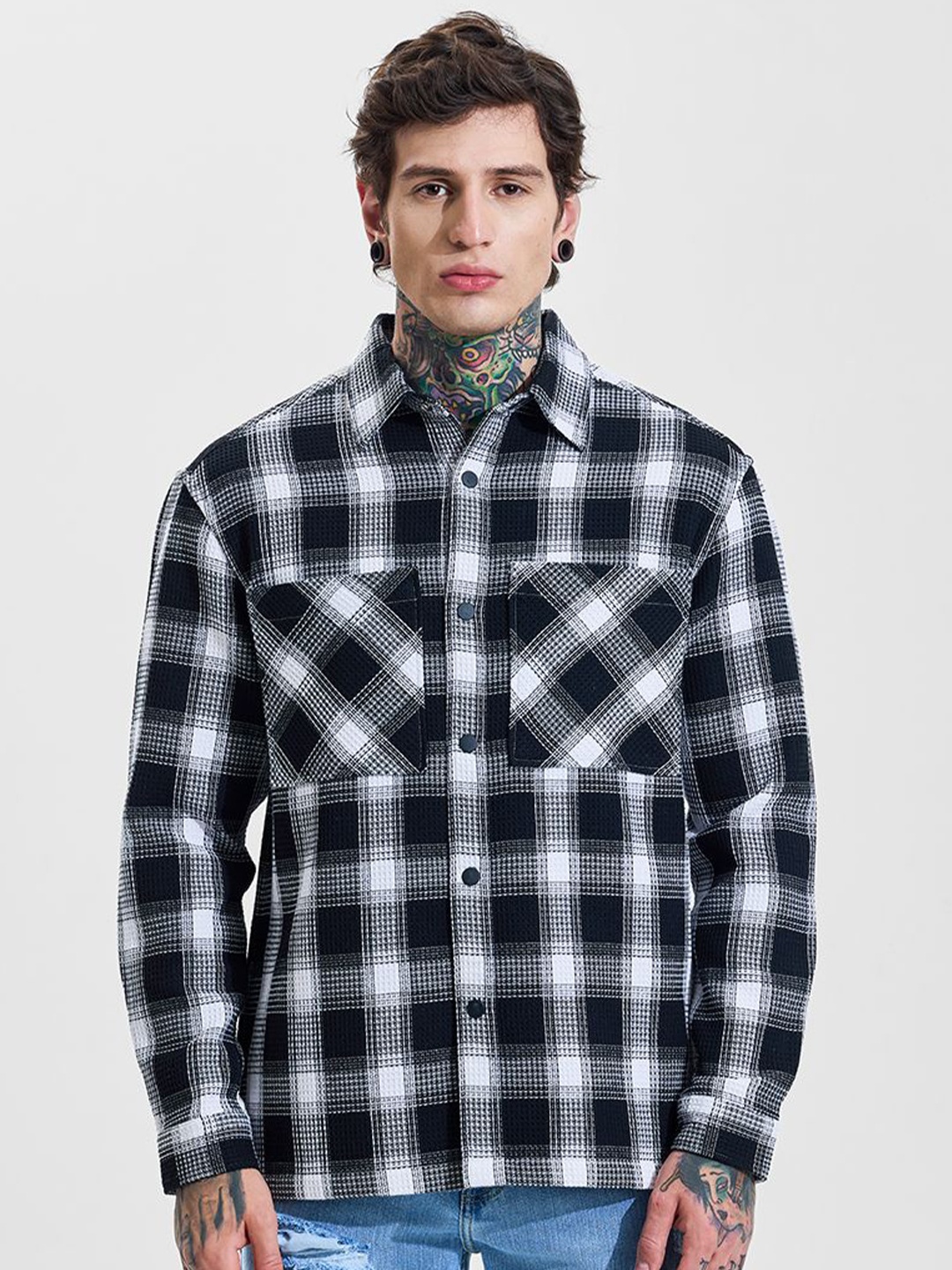 

Snitch Men Relaxed Tartan Checks Opaque Checked Casual Shirt, Black