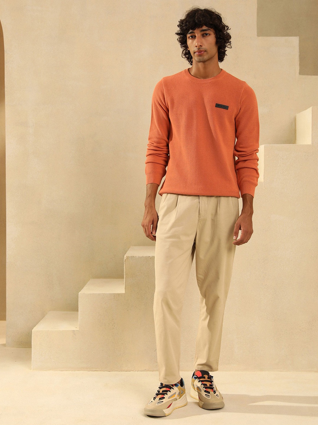 

PRIMAL GRAY Men Fashion Round Neck Sweaters, Orange
