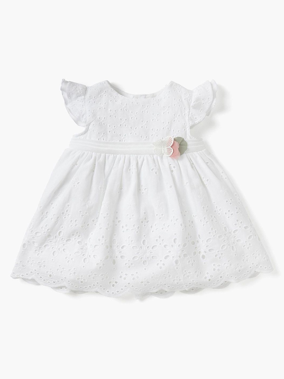 

Giggles by Babyshop Girls Embroidered Schiffli Fit & Flare Dress, White