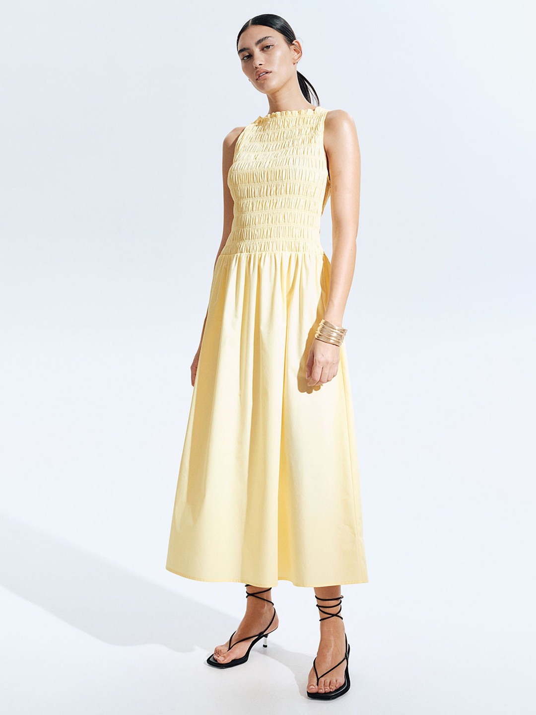 

H&M Smocked-Bodice Dress, Yellow