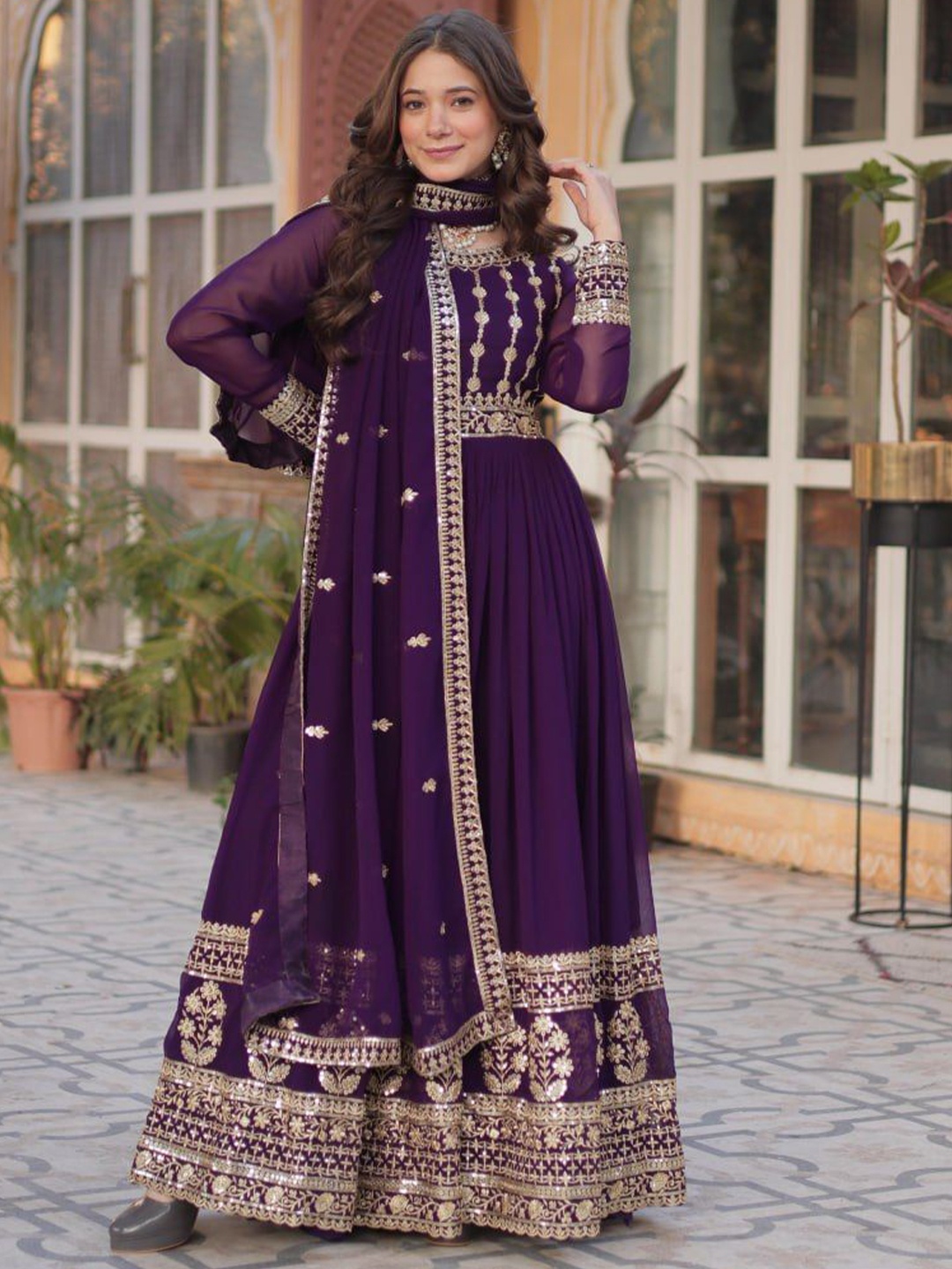 

ZIBLON Women Embroidered Maxi Ethnic Dresses, Purple