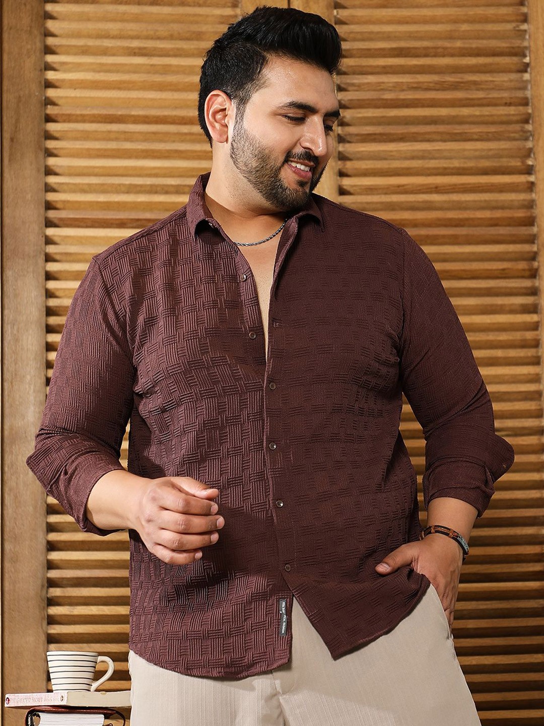 

Instafab Plus Men Comfort Opaque Casual Shirt, Brown