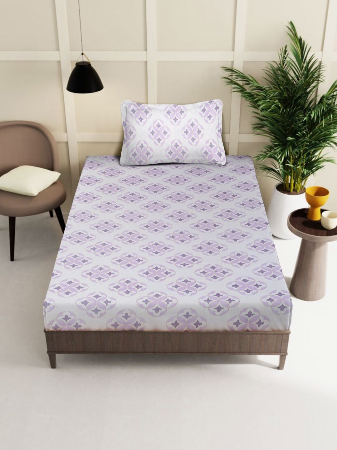 

Myntra Elegant Homes White Printed Pure Cotton 400TC Single Bedsheet Set 2.25m x 1.50m