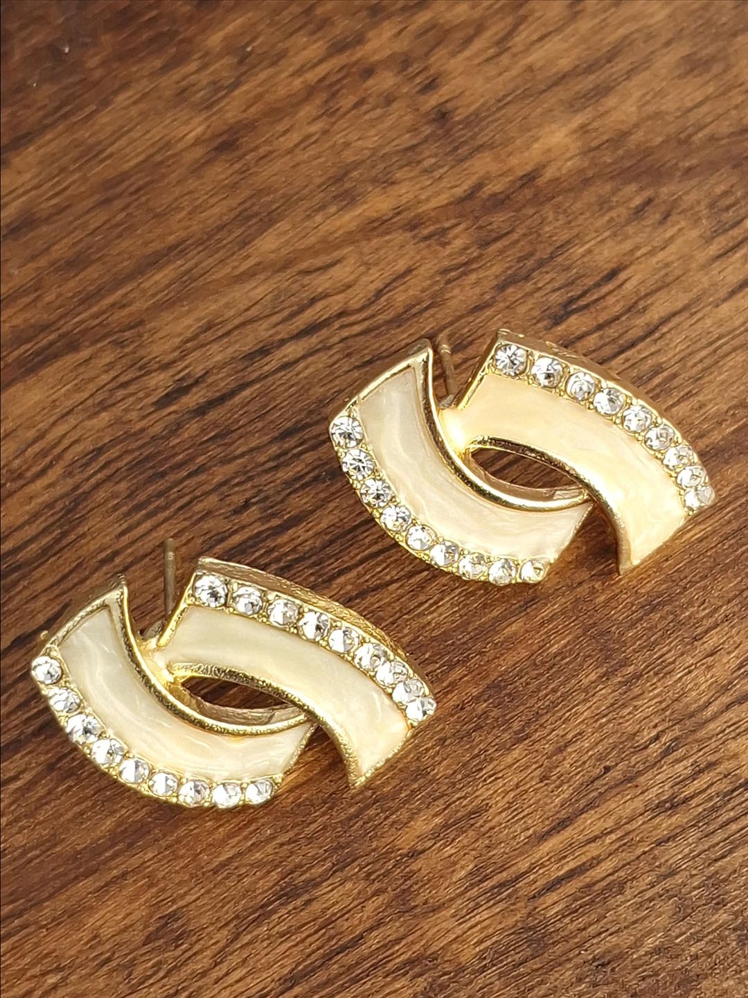 

Zhouse Gold-Plated Crystal Stone Studded Contemporary Studs