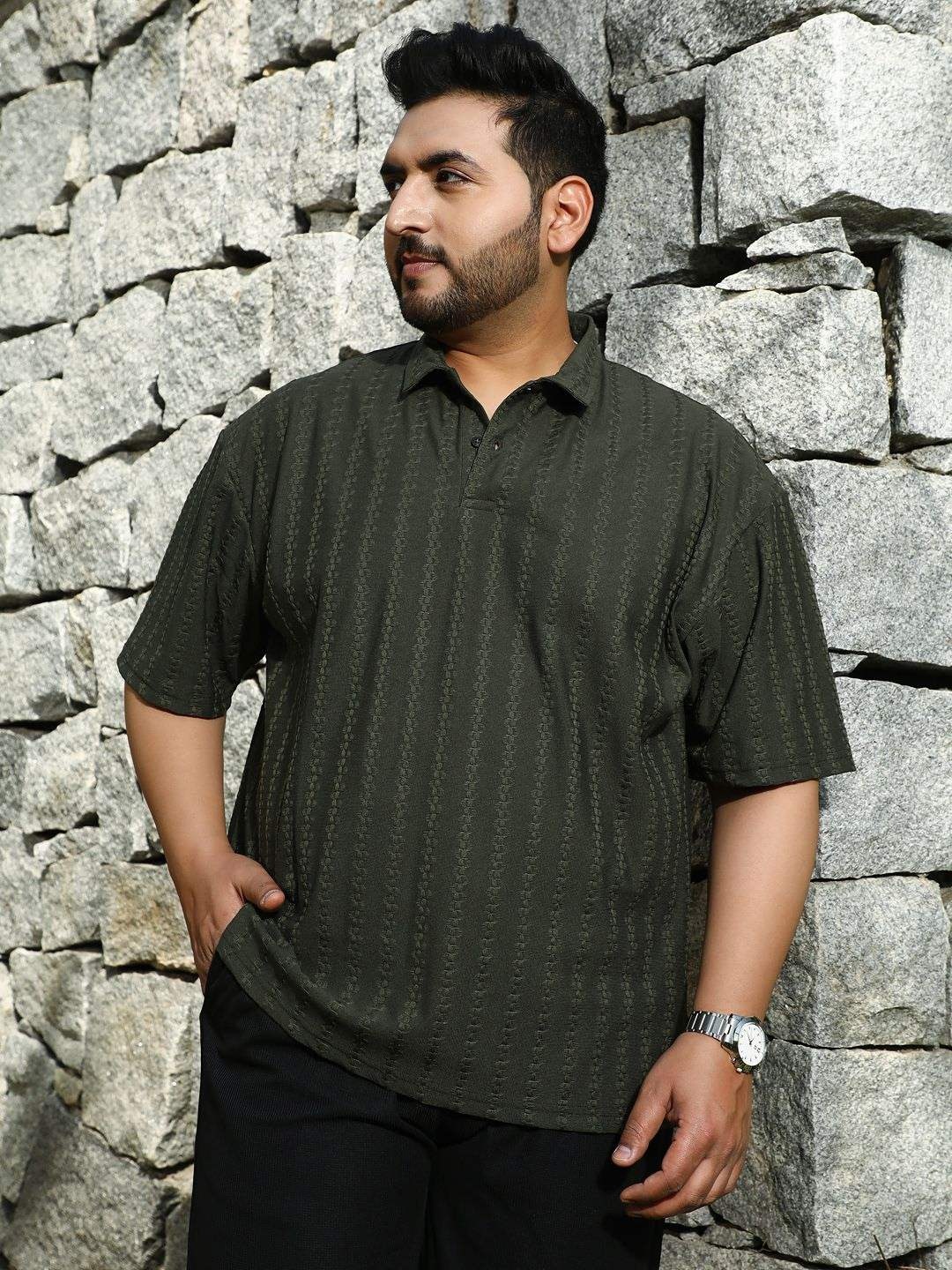 

Instafab Plus Men Polo Collar Pockets T-shirt, Green