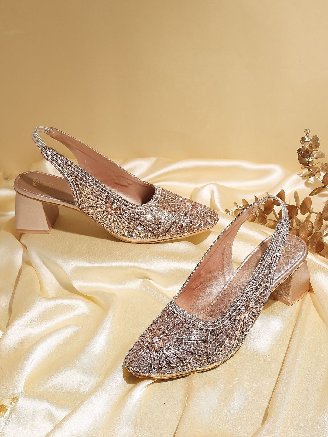

V-WALK Embellished Party Block Sandals, Champagne