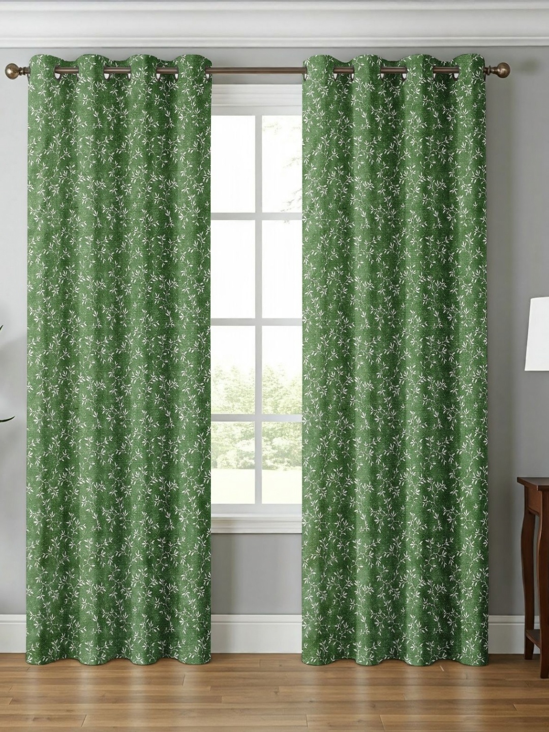 

Galaxy Home Decor Green 2 Pieces Floral Printed Long Door Curtains