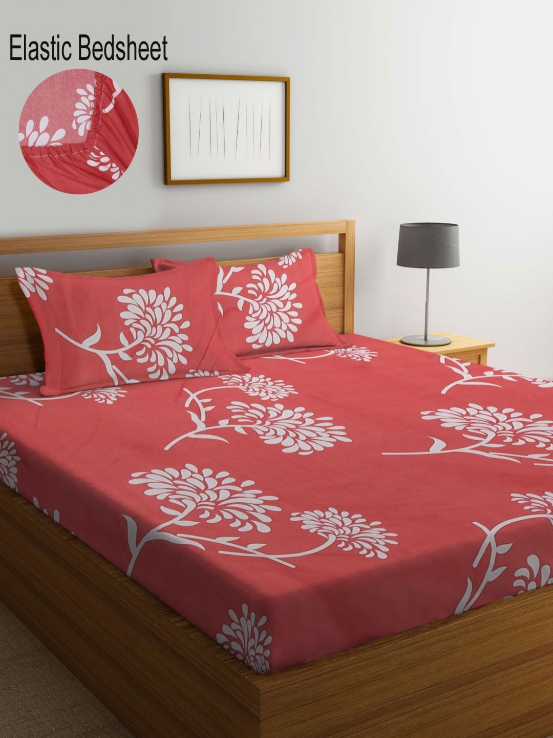 

Myntra Elegant Homes White & Pink Floral Printed 300 TC Fitted King Bedsheet Set 2.5mX2.2m