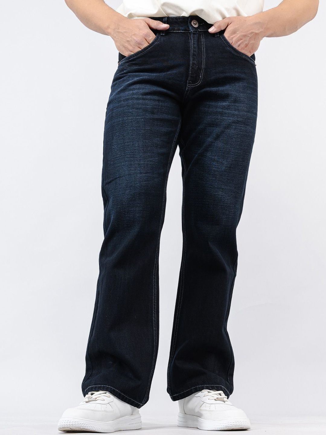 

Tistabene Men Straight Fit Mid-Rise Light Fade Clean Look Cotton Jeans, Black