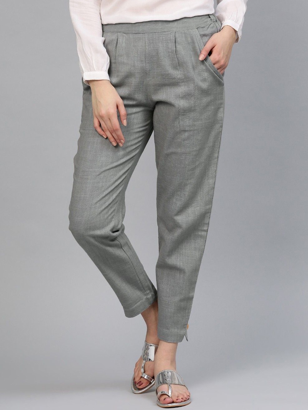 

CORSICA Women Relaxed Pleated Trousers, Grey