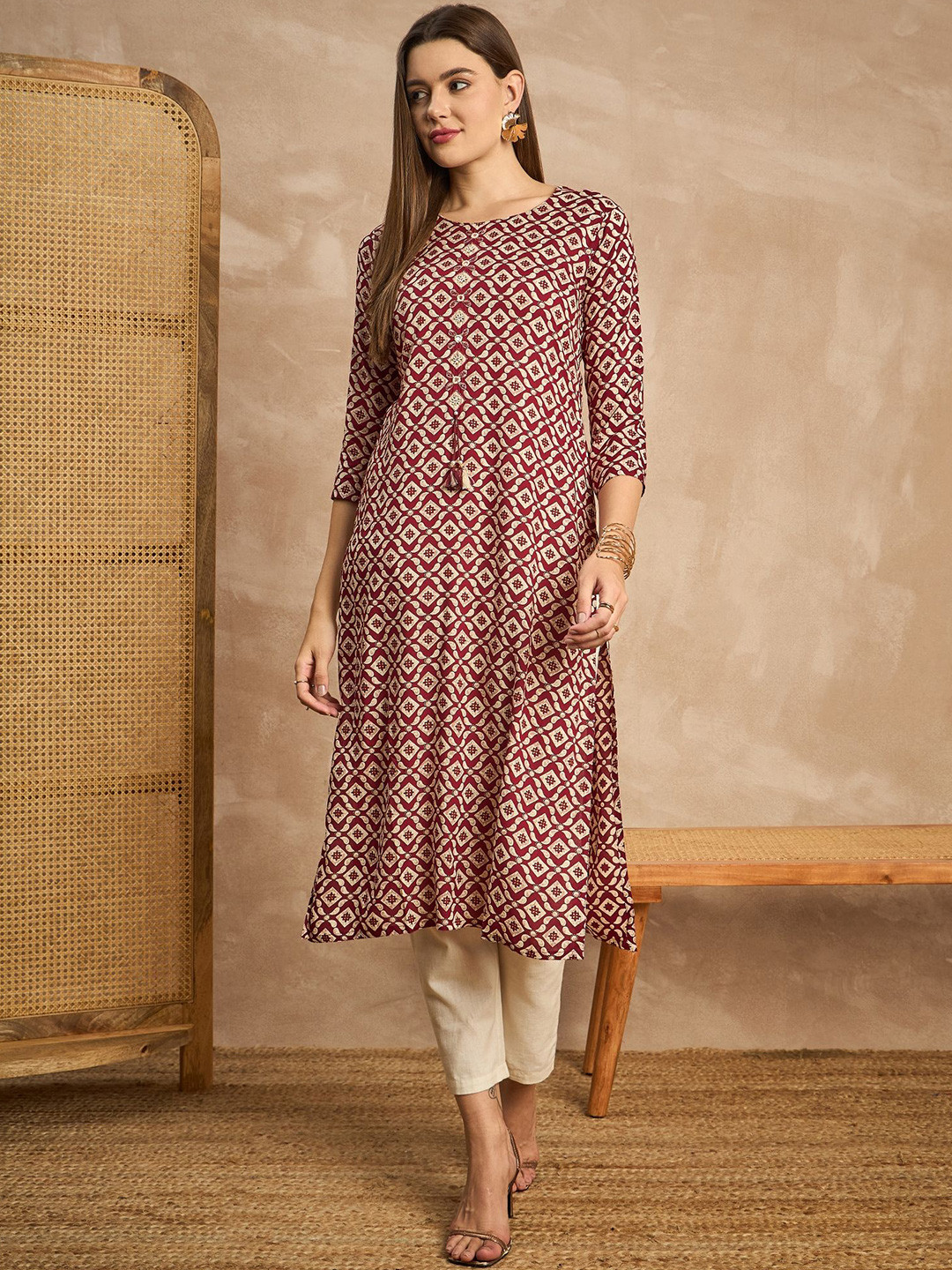 

CHETI Printed Straight Kurta, Red