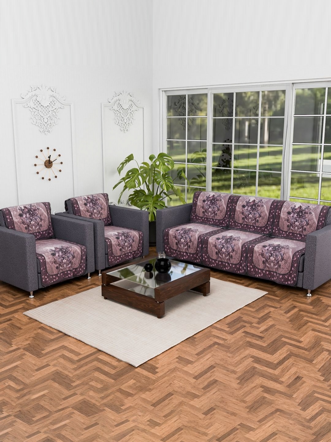 

Aura Brown & Black 10 Pieces Printed 5 Seater Anti-Skid Cotton Sofa Cover
