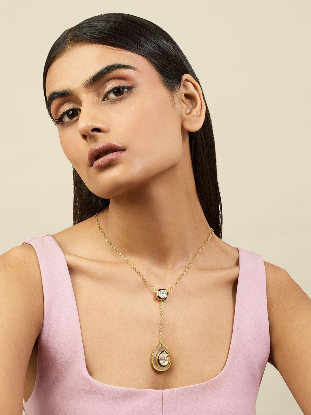 

Isharya Brass 18KT Gold-Plated Crystals Stone Studded Tidal Treasures Drop Necklace