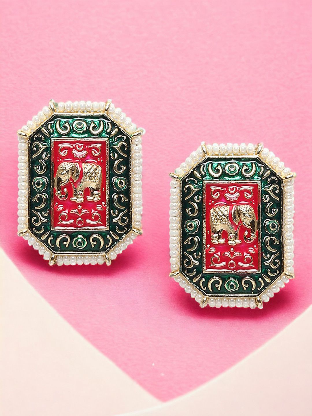 

Anouk Artificial Stones Studded and Beaded Meenakari Square Shaped Studs, Green