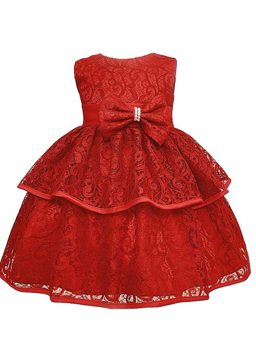 

Wow Princess Girls Bow Detail Self Design Fit & Flare Dress, Red