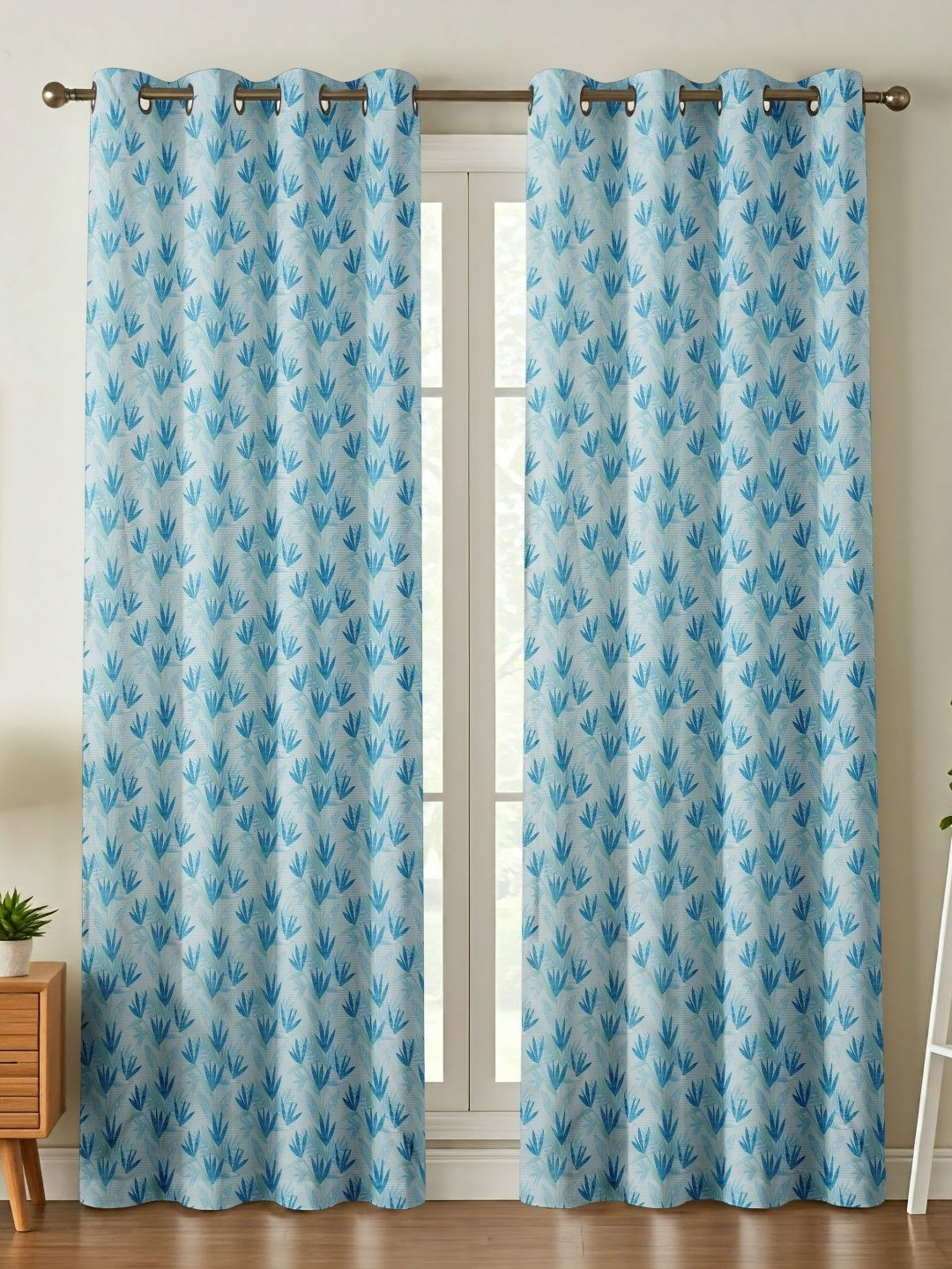 

Galaxy Home Decor Blue Set of 2 Floral Window Curtain