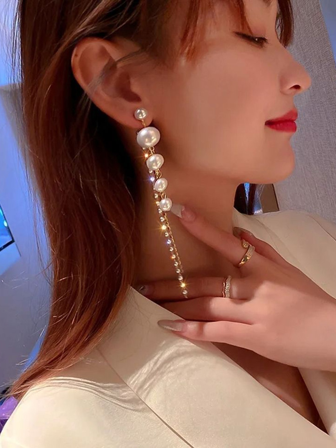 

Celestique Contemporary Pearls Drop Earrings, White
