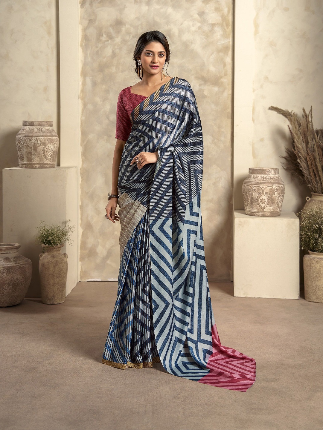 

MAHALASA Satin Saree, Blue