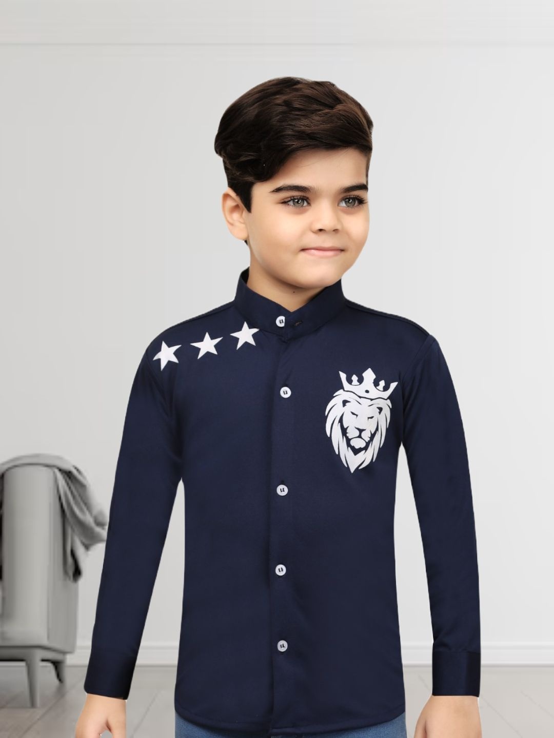 

BAESD Boys Classic Opaque Printed Casual Shirt, Navy blue