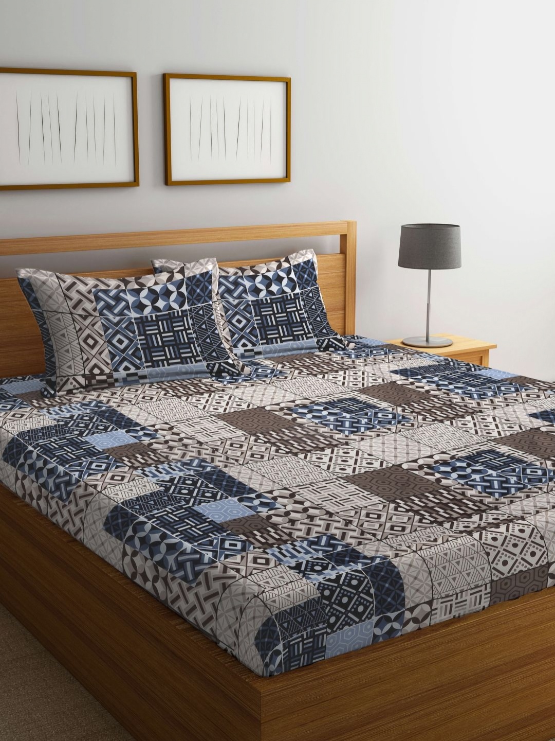 

Myntra Elegant Homes White & Blue Printed 300 TC King Bedsheet Set 2.50 m x 2.25 m