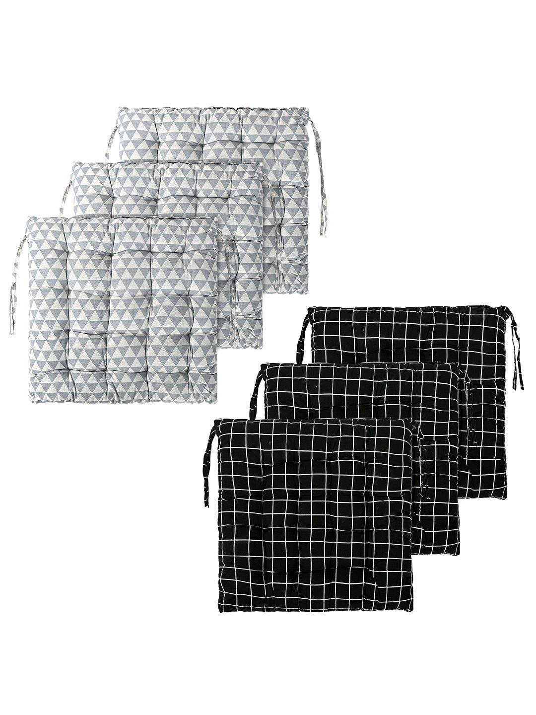 

Kuber Industries Grey & Black 6 Pieces Printed Cotton Comfort Chair Pads