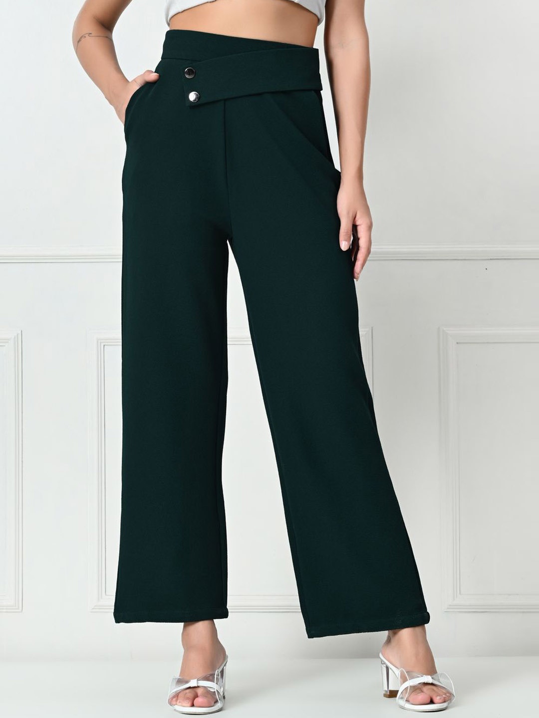

Brainbees Women Relaxed Regular Fit Mid-Rise Flat-Front Trouser, Green