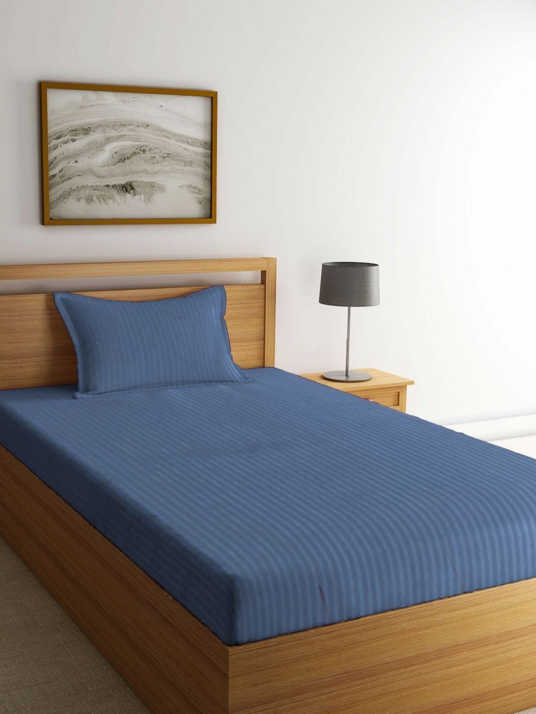 

Myntra Elegant Homes Blue Striped 300 TC Single Bedsheet Set 2.25 m X 1.5 m