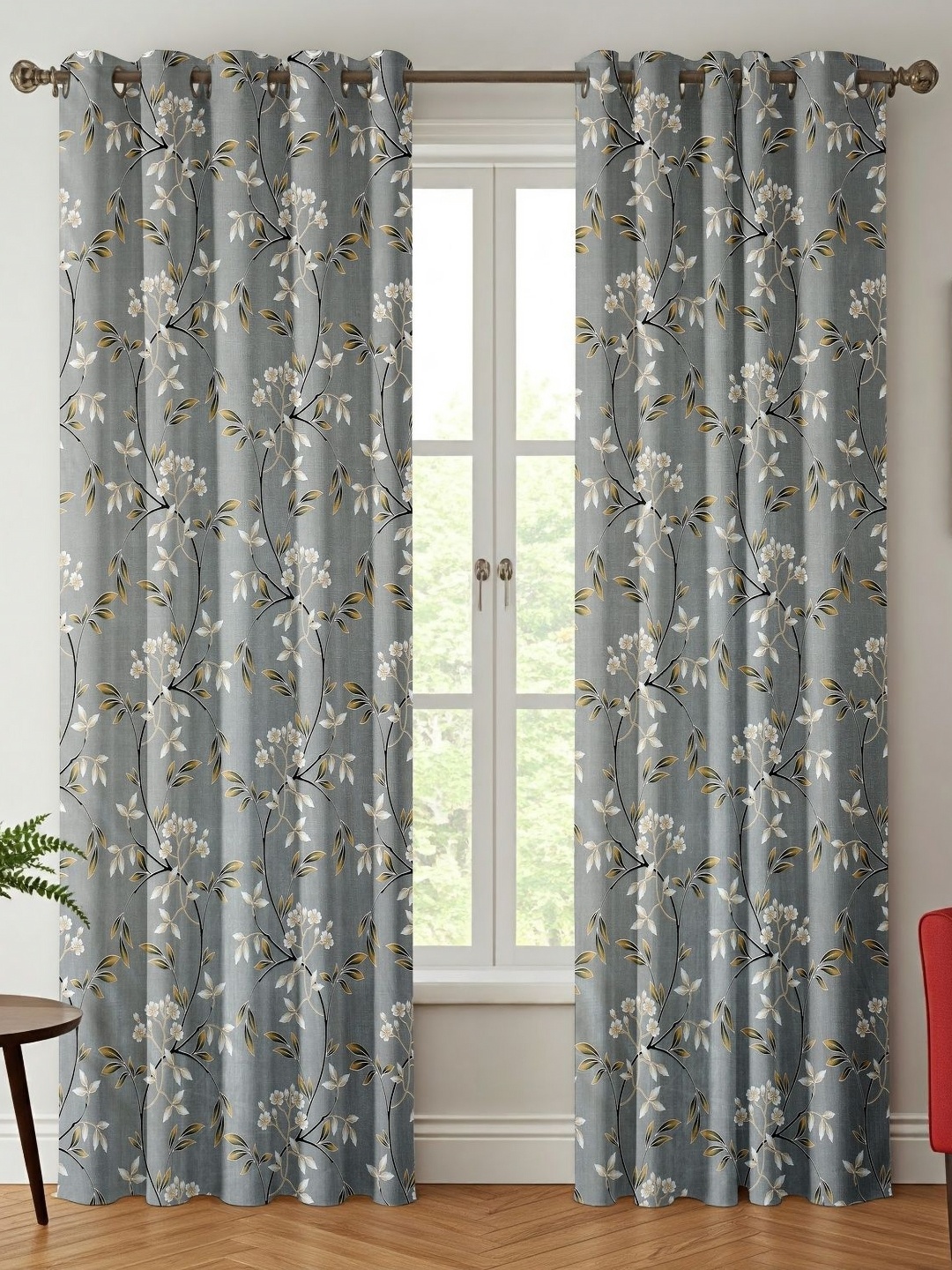 

Galaxy Home Decor Grey Set of 2 Floral Window Curtain
