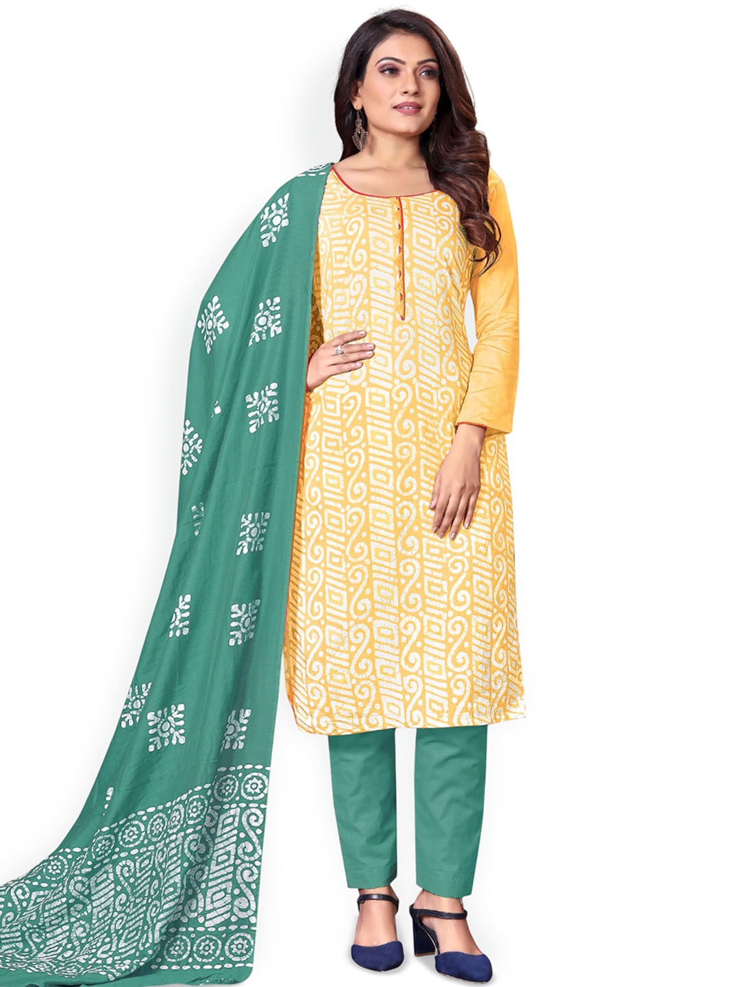 

SHADOW & SAINING Printed Pure Cotton Unstitched Dress Material, Yellow