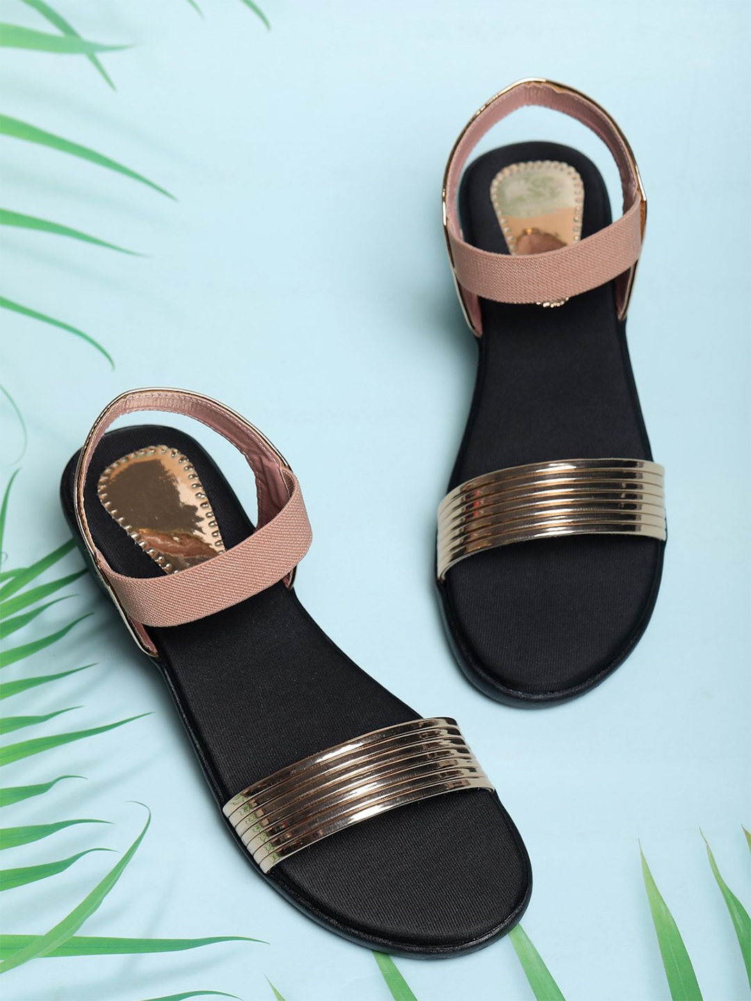 

FABBMATE Women Open Toe Wedge Sandals, Gold