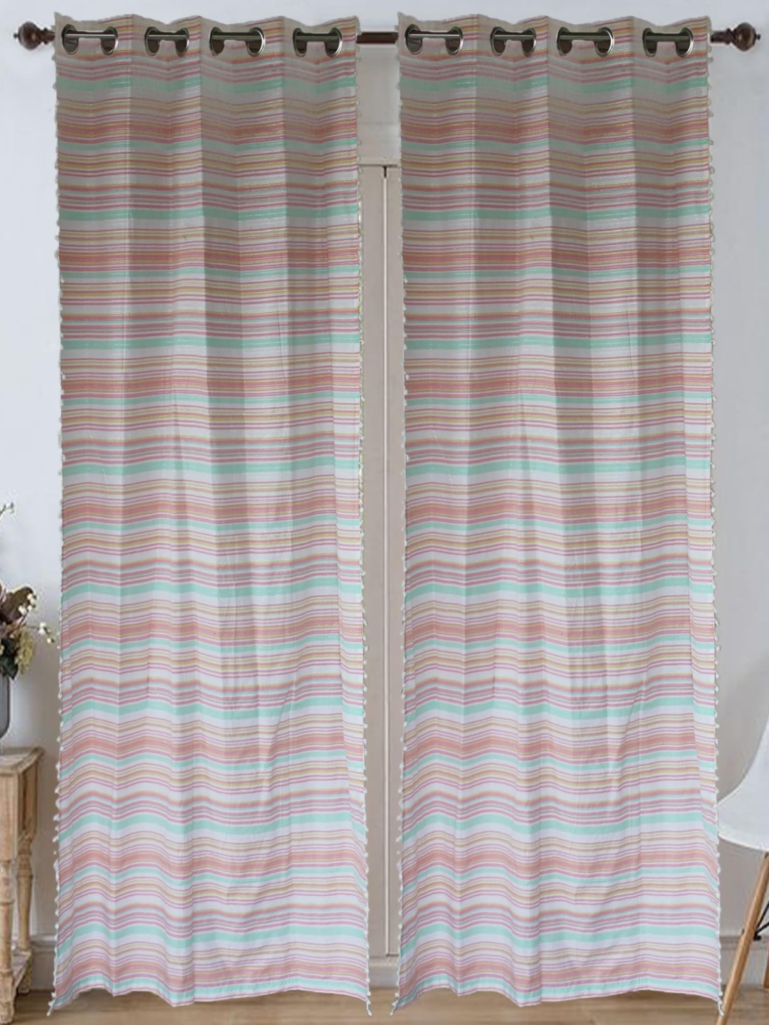 

Dekor World Beige Set of 2 Striped Long Door Curtain