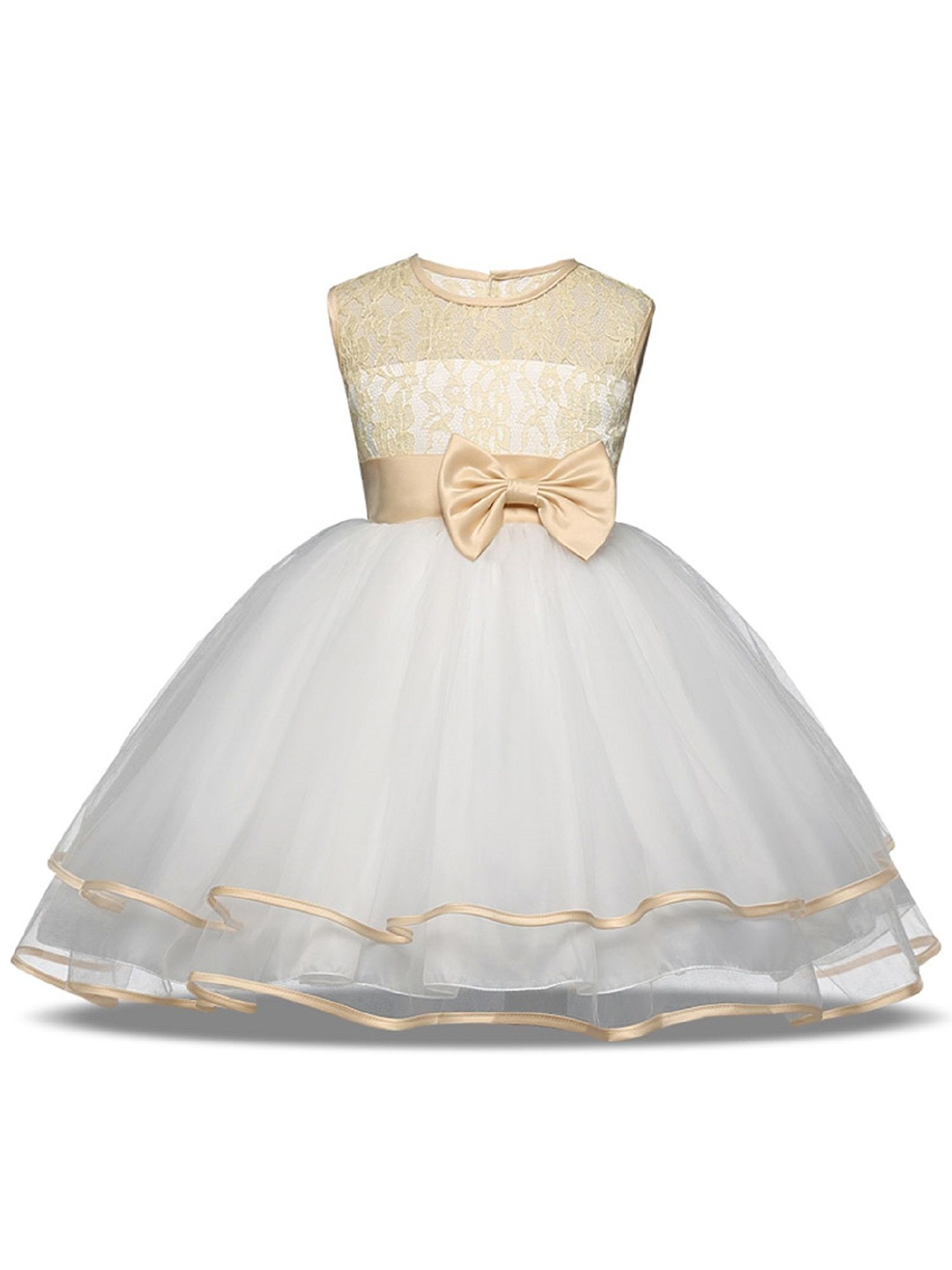 

Wow Princess Girls Floral Net Gown Maxi Dress With Bow Detail, Gold