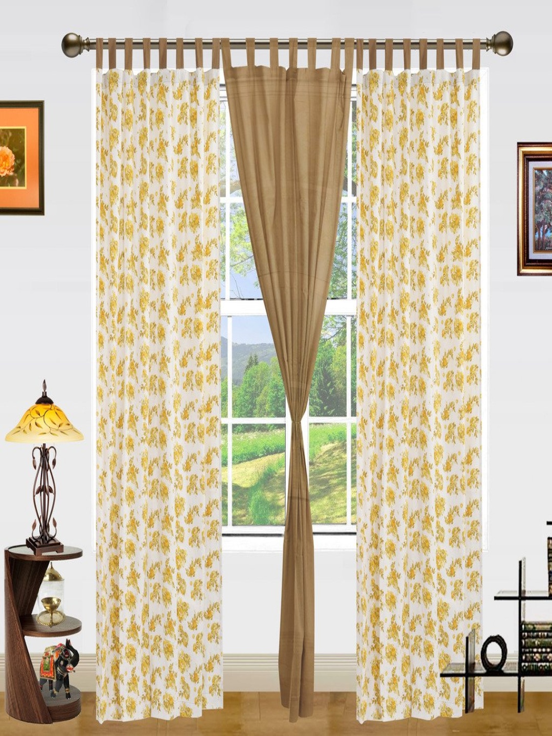 

Dekor World Brown Set of 3 Floral Long Door Curtain