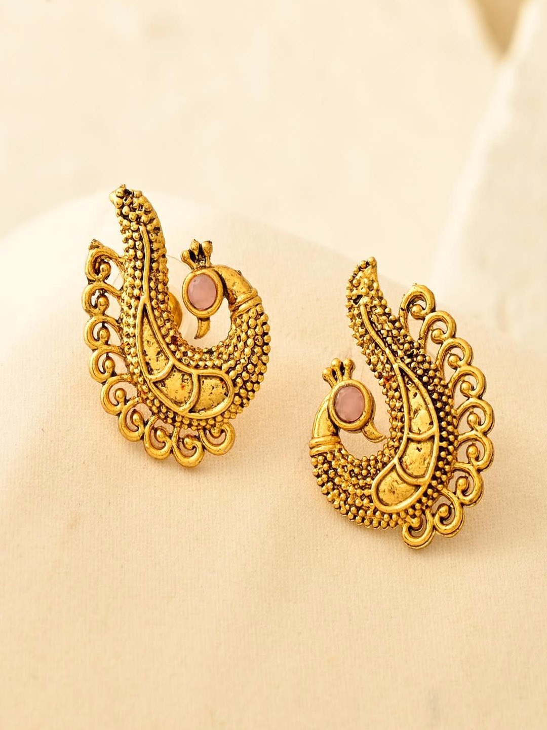 

STYYO Silver-Plated Artificial Stones Peacock Shaped Studs Earrings, Gold