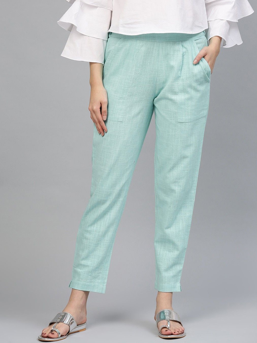 

CORSICA Women Relaxed Regular Fit Mid-Rise Pleated Formal Trousers, Blue