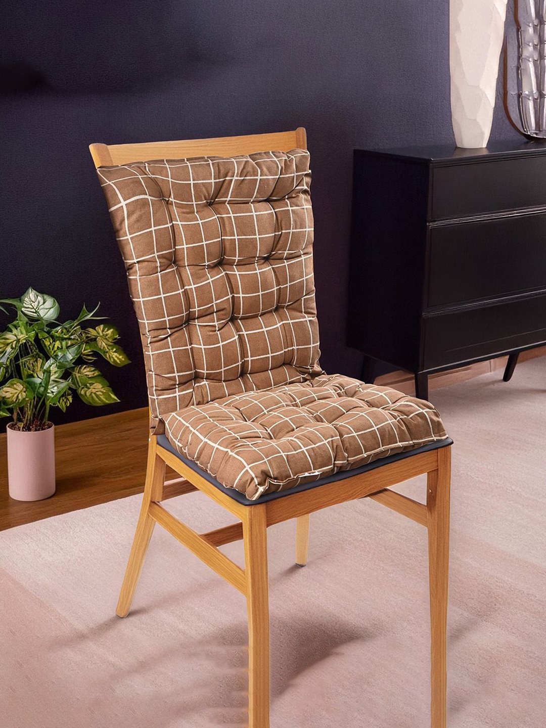 

Kuber Industries Brown Checked Chair Pads