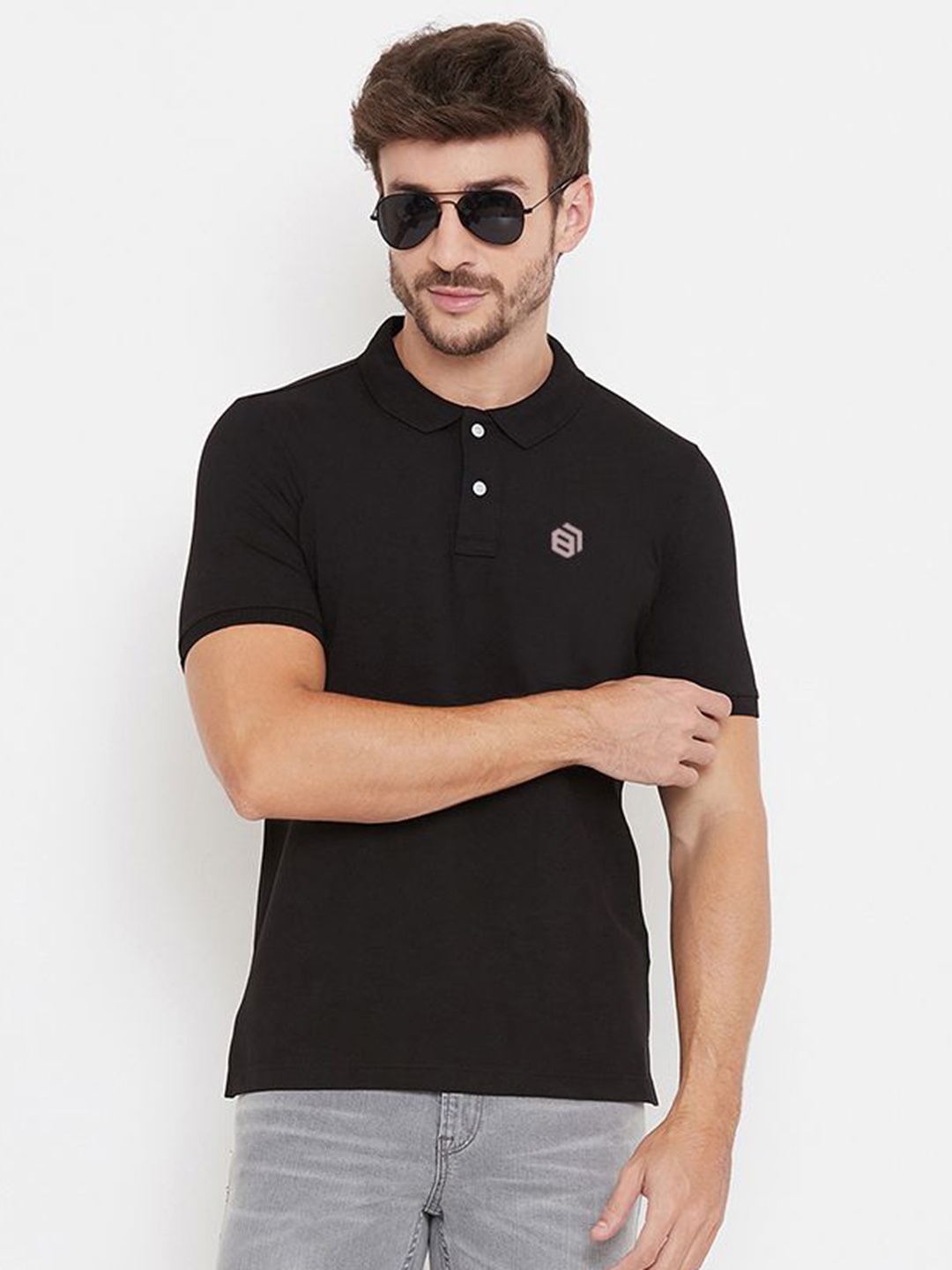 

Bishop Cotton Men Polo Collar Applique T-shirt, Black