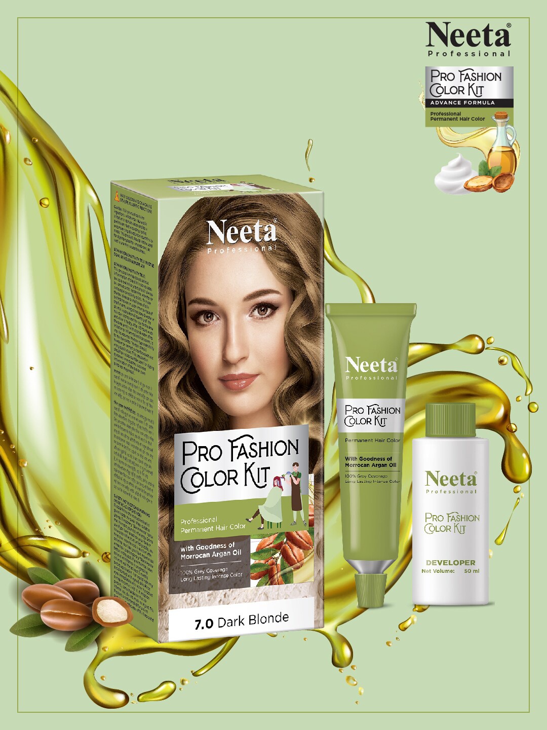 

Neeta Professional Pro Fashion Permanent Hair Color Kit 100g - Dark Blonde 7.0, Gold