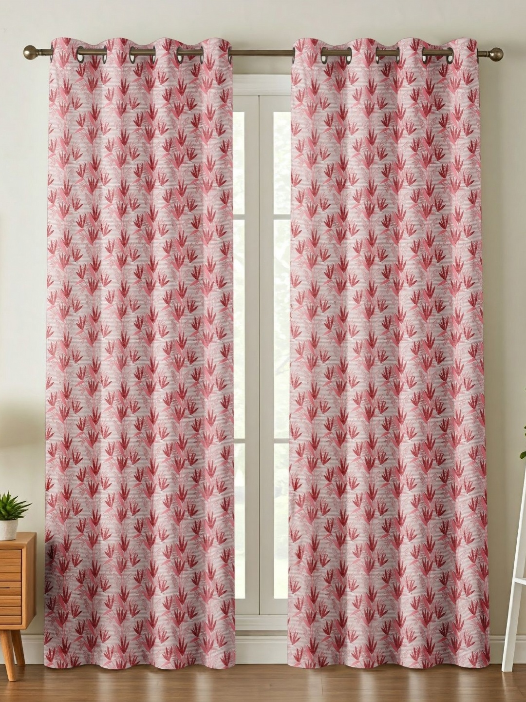 

Galaxy Home Decor Pink 2 Pieces Floral Printed Long Door Curtain