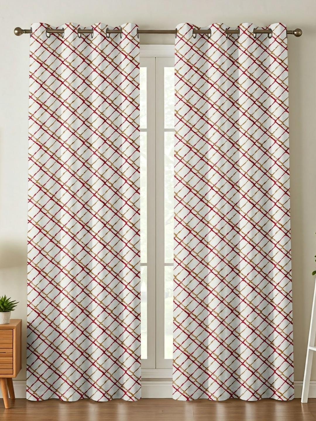 

Galaxy Home Decor Maroon 2 Pieces Geometric Printed Door Curtains, White