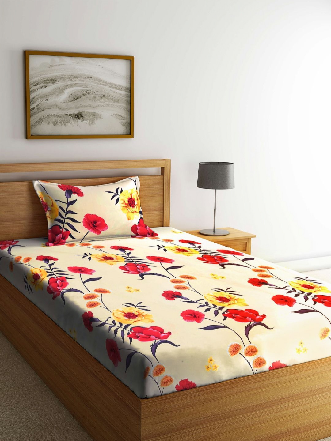 

Myntra Elegant Homes Red & Blue Floral Printed 300 TC Single Bedsheet Set 2.20 m x 1.50 m