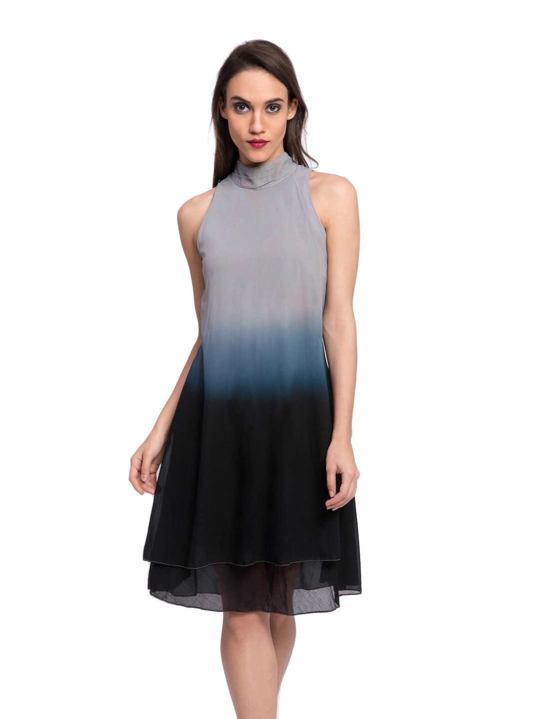 

The Sancy Women Tie and Dye Dyed Sleeveless Georgette A-Line Midi Dress, Multi