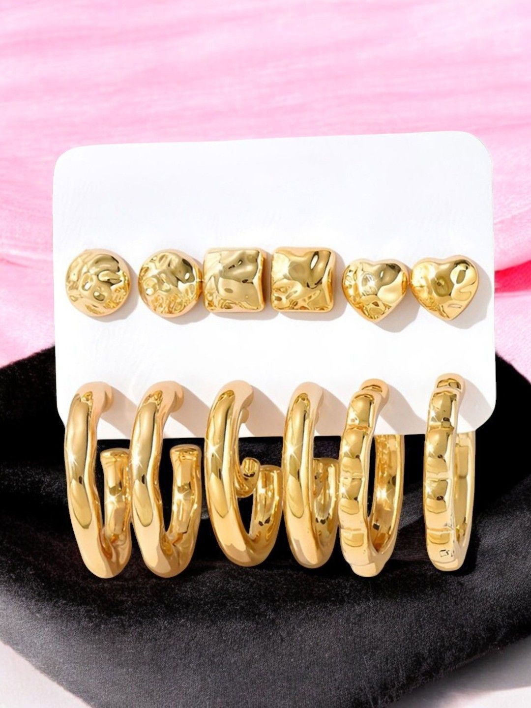 

DressBerry Set Of 6 Contemporary Hoop Earrings, Gold