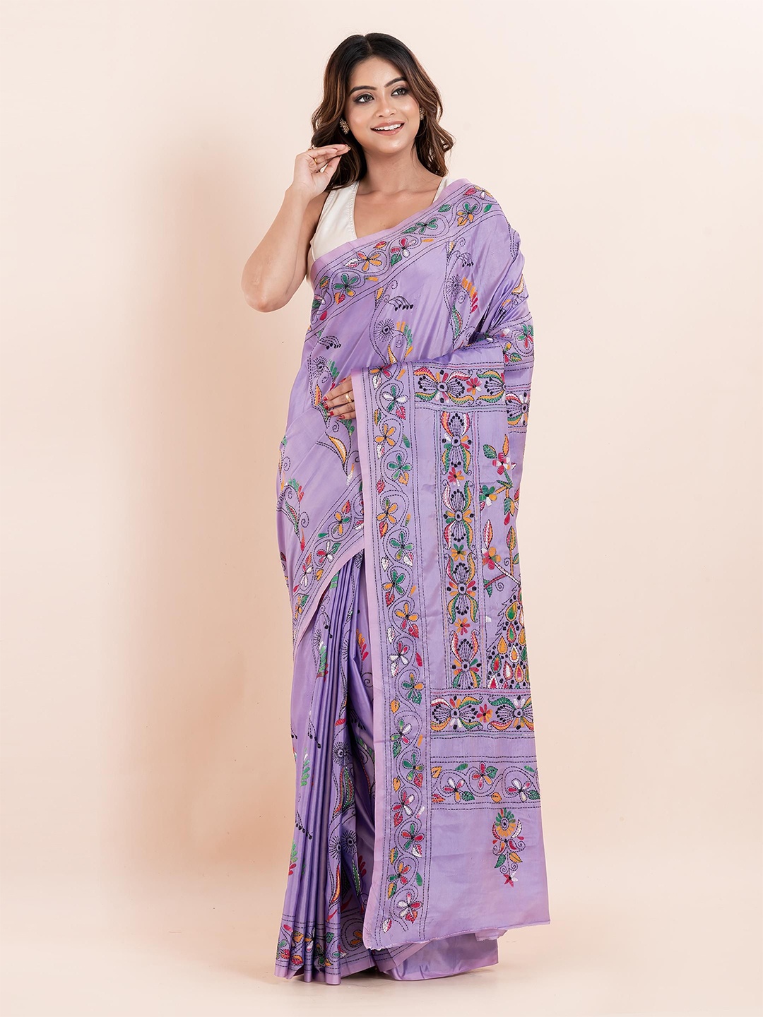 

PUKU Ethnic Motifs Kantha Work Saree, Mauve