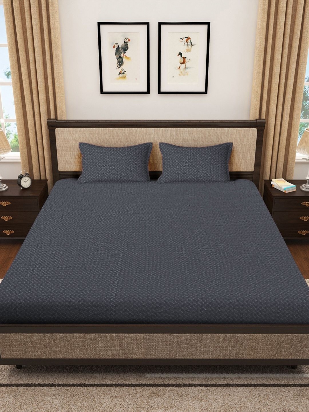 

Myntra Elegant Homes Grey Printed Woolen 300 TC Fitted King Bedsheet Set- 250 cm x 225 cm