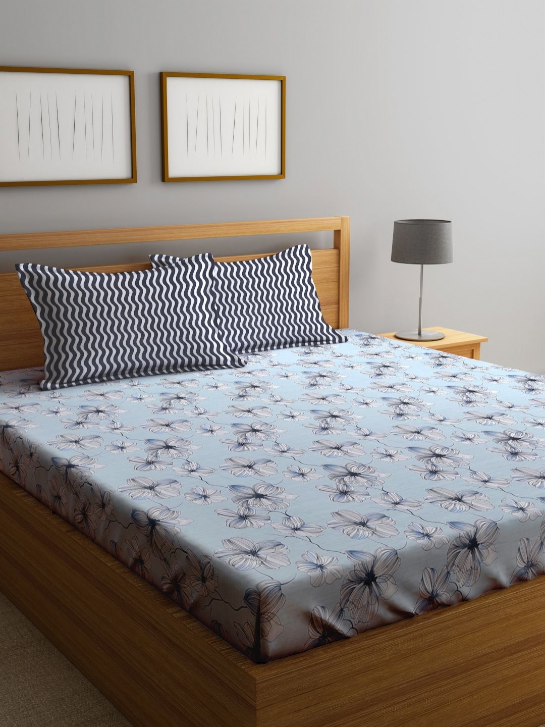 

Myntra Elegant Homes Blue Printed 300 TC Fitted King Double Bedsheet Set 2.70m x 2.70m
