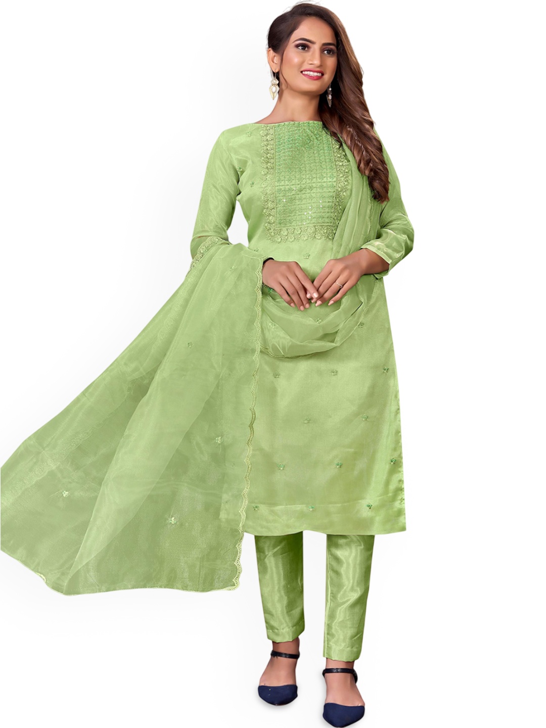 

SHADOW & SAINING Embroidered Organza Unstitched Dress Material, Green