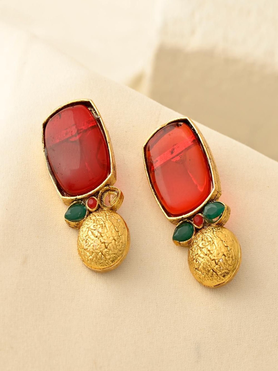 

DASTOOR Gold-Plated Geometric Shaped Artificial Stones Drop Earrings, Red