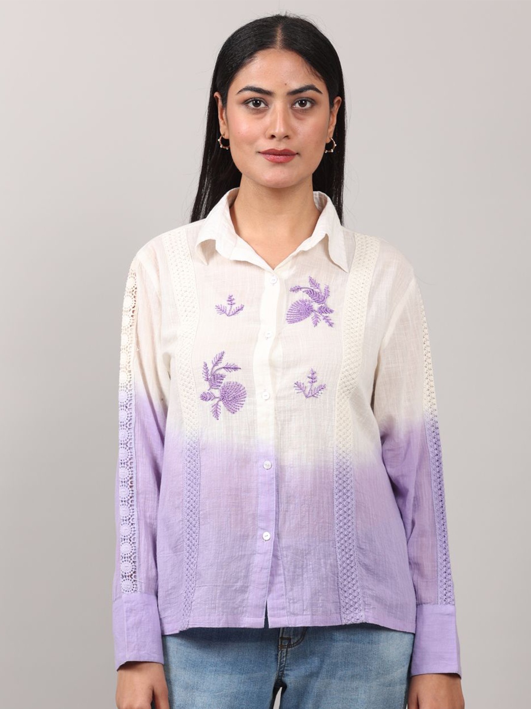 

Oskos Ombre Embroidered Cotton Top, Lavender
