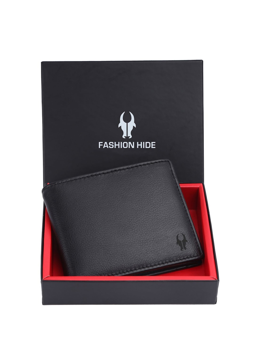 

Fashion hide Men Leather Two Fold Wallet, Black